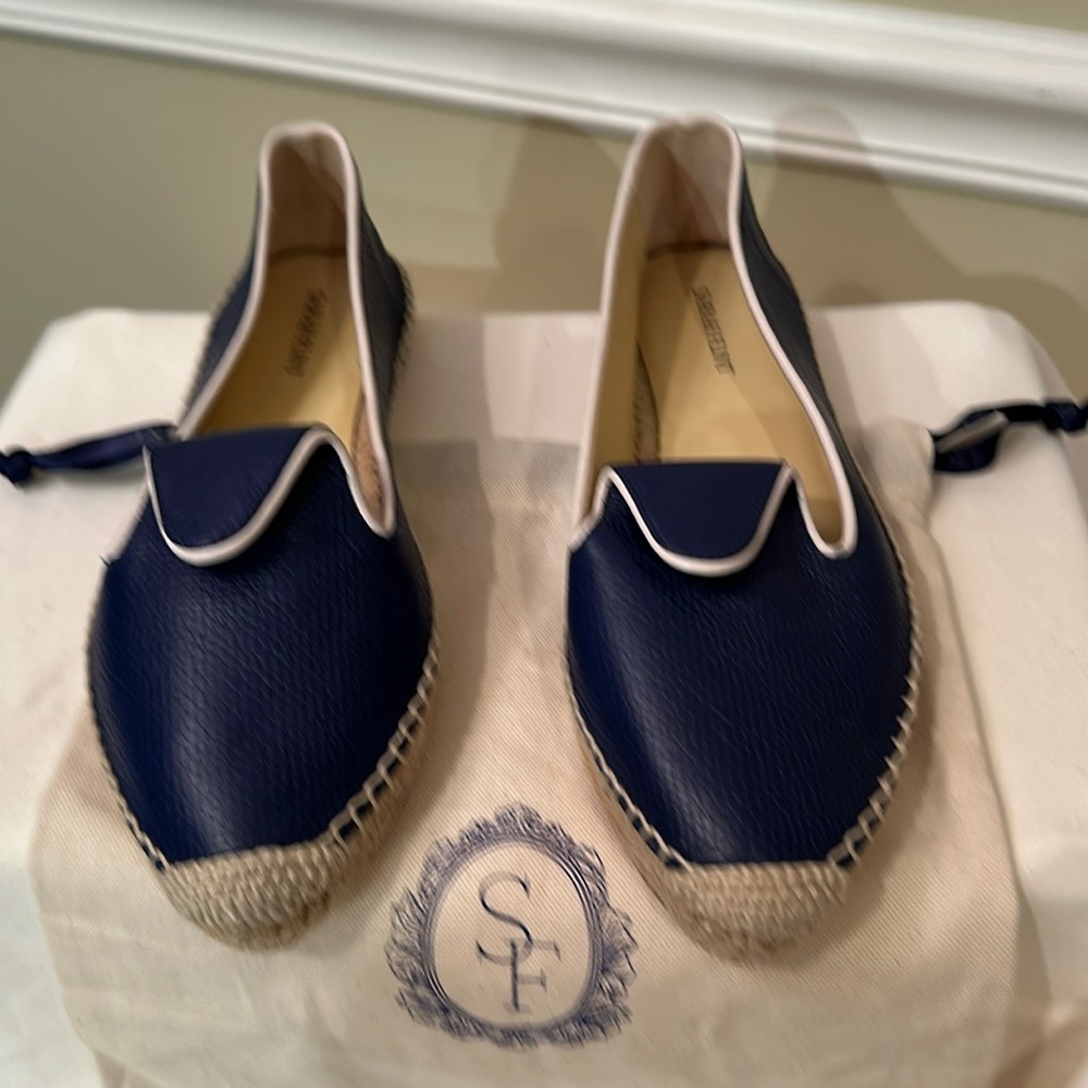 SARAH FLINT blue leather espadrilles in EUC size 40 with dustbag